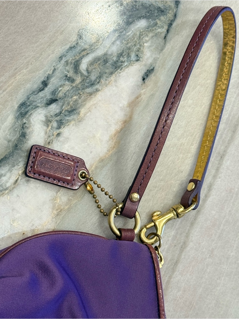Coach Amanda Purple Satin Gathered Wristlet Clutch Style 42032 Gold Hardware - Picture 5 of 9